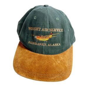 Vintage Wright Air Service Snapback Fairbanks Alaska Hat Canvas Suede Leather